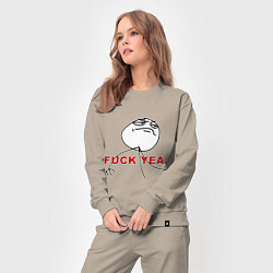 Костюм хлопковый женский FUCK YEA, цвет: миндальный — фото 2