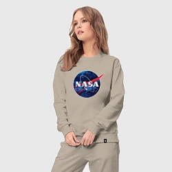 Костюм хлопковый женский NASA: Cosmic Logo, цвет: миндальный — фото 2