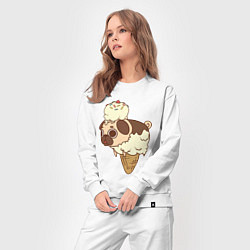 Костюм хлопковый женский Мопс-мороженое, цвет: белый — фото 2
