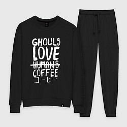 Костюм хлопковый женский Ghouls Love Coffee, цвет: черный