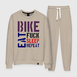 Костюм хлопковый женский Bike eat sleep repeat, цвет: миндальный