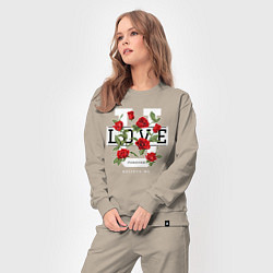 Костюм хлопковый женский Love u forever flowers, цвет: миндальный — фото 2