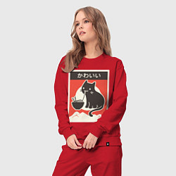 Костюм хлопковый женский Котик и рамен, цвет: красный — фото 2
