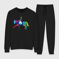 Костюм хлопковый женский Всадник на коне, цвет: черный