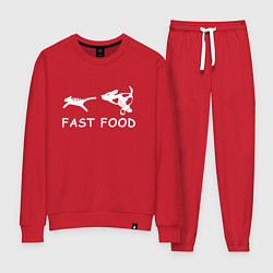 Костюм хлопковый женский Fast food белый, цвет: красный