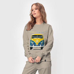 Костюм хлопковый женский Я люблю вас Yellow-blue bus, цвет: миндальный — фото 2