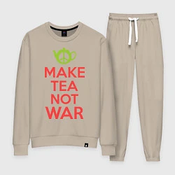 Костюм хлопковый женский Make tea not war, цвет: миндальный