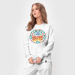 Костюм хлопковый женский Be Happy Lettering, цвет: белый — фото 2