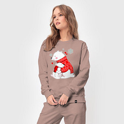 Костюм хлопковый женский Медведица с медвежонеком, цвет: пыльно-розовый — фото 2