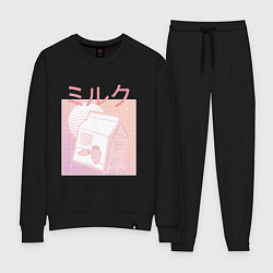 Костюм хлопковый женский Vaporwave Strawberry Milk, цвет: черный