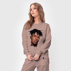 Костюм хлопковый женский 21 Savage, цвет: пыльно-розовый — фото 2