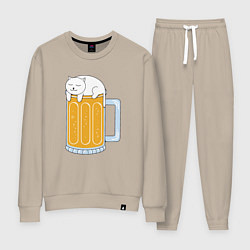 Костюм хлопковый женский Beer Cat, цвет: миндальный