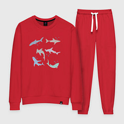Костюм хлопковый женский Акулы разные, цвет: красный