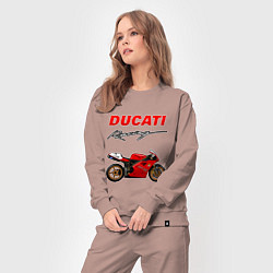 Костюм хлопковый женский DUCATI ДУКАТИ MOTOSPORT, цвет: пыльно-розовый — фото 2