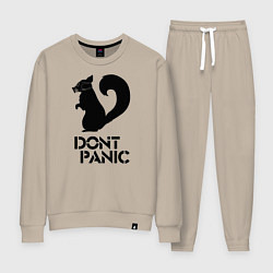 Костюм хлопковый женский Dont panic black, цвет: миндальный