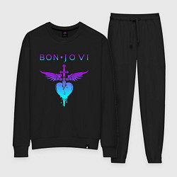 Костюм хлопковый женский BON JOVI NEON LOGO HEART, цвет: черный