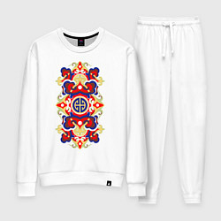 Костюм хлопковый женский Монгольский орнамент, цвет: белый