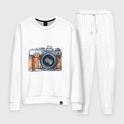Костюм хлопковый женский Ретро фотокамера, цвет: белый