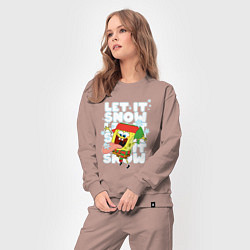 Костюм хлопковый женский LET IT SNOW ГУБКА БОБ, цвет: пыльно-розовый — фото 2