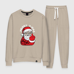 Костюм хлопковый женский Плохой дед мороз Merry x-mas, цвет: миндальный