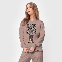 Костюм хлопковый женский Sex, milk, rock n roll! QR code!, цвет: пыльно-розовый — фото 2