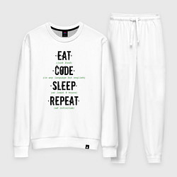 Костюм хлопковый женский EAT CODE SLEEP REPEAT, цвет: белый