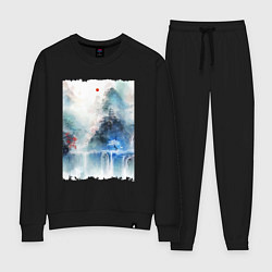 Костюм хлопковый женский Изумительный японский пейзаж, цвет: черный