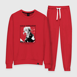 Костюм хлопковый женский Вайолет Эвергарден в квадрате с иероглифами, цвет: красный