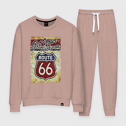 Костюм хлопковый женский Получи удовольствие от трассы 66!, цвет: пыльно-розовый