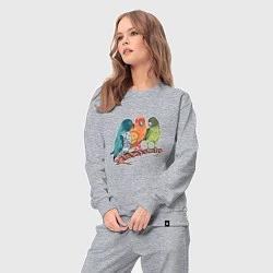 Костюм хлопковый женский Три волнистых попугая на ветке, цвет: меланж — фото 2