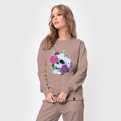 Костюм хлопковый женский Череп с цветами Flower Skull, цвет: пыльно-розовый — фото 2