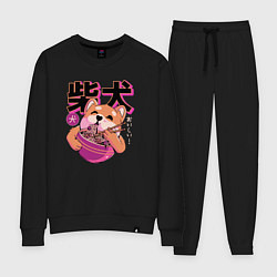 Костюм хлопковый женский Japanese Shibu Inu, цвет: черный