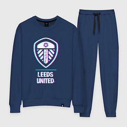 Костюм хлопковый женский Leeds United FC в стиле Glitch, цвет: тёмно-синий