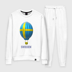 Костюм хлопковый женский 3d aerostat Sweden flag, цвет: белый