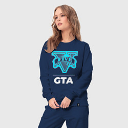 Костюм хлопковый женский Символ GTA в неоновых цветах, цвет: тёмно-синий — фото 2