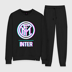 Костюм хлопковый женский Inter FC в стиле glitch, цвет: черный