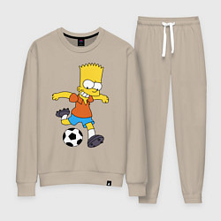 Костюм хлопковый женский Барт Симпсон бьёт по футбольному мячу, цвет: миндальный