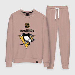 Костюм хлопковый женский Питтсбург Пингвинз НХЛ логотип, цвет: пыльно-розовый