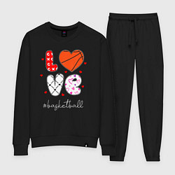 Костюм хлопковый женский LOVE basketball сердечки, цвет: черный