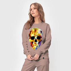 Костюм хлопковый женский Color skull - sketch, цвет: пыльно-розовый — фото 2