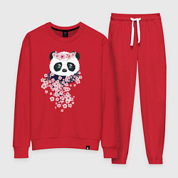 Костюм хлопковый женский Панда в сакуре, цвет: красный