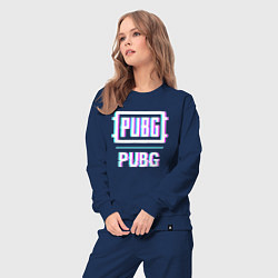 Костюм хлопковый женский PUBG в стиле glitch и баги графики, цвет: тёмно-синий — фото 2