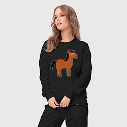 Костюм хлопковый женский Забавная лошадь, цвет: черный — фото 2
