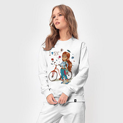 Костюм хлопковый женский Девушка с велосипедом, цвет: белый — фото 2
