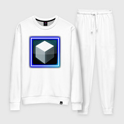 Костюм хлопковый женский Белый геометрический куб с сиянием, цвет: белый