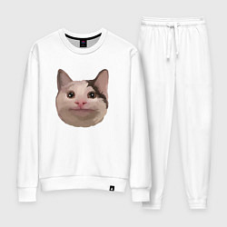 Костюм хлопковый женский Polite cat meme, цвет: белый