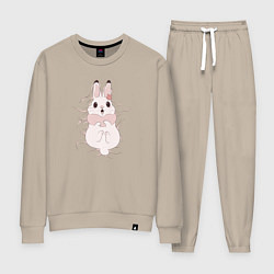 Костюм хлопковый женский Cute white rabbit, цвет: миндальный