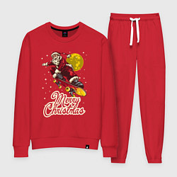 Костюм хлопковый женский Санта на скейте, цвет: красный