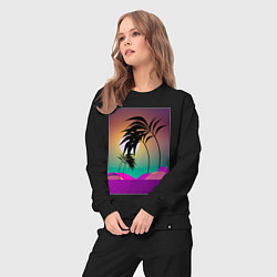 Костюм хлопковый женский Palms space purple, цвет: черный — фото 2