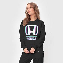 Костюм хлопковый женский Значок Honda в стиле glitch, цвет: черный — фото 2